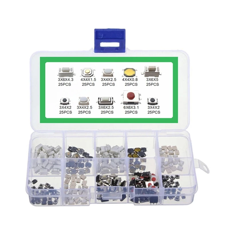 

250PCS 10 Types Tactile Push Button Touch Switch Remote Keys Button Microswitch