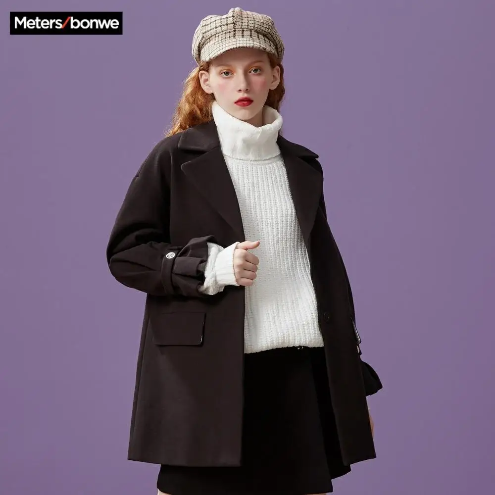 Женское шерстяное пальто Metersbonwe утолщенное повседневное элегантное с длинными