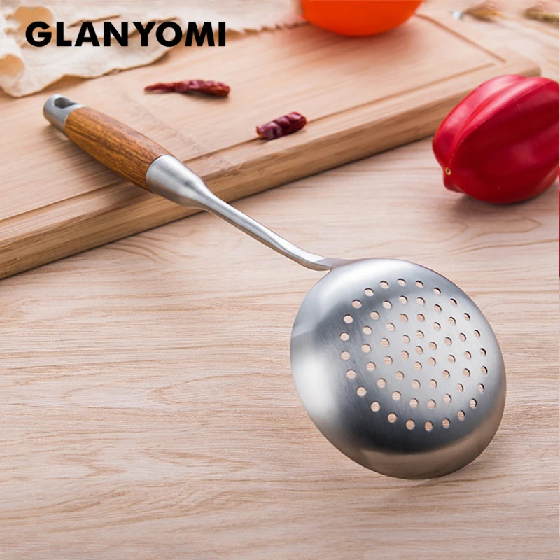 

304 Stainless Steel Wood Handle Large Frying Colander Strainer Home Kitchen Supplies Cooking Soup Spoon Kitchen Utensils