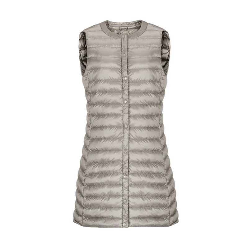 Женский осенне зимний ультралегкий пуховой жилет ветрозащитный длинный без