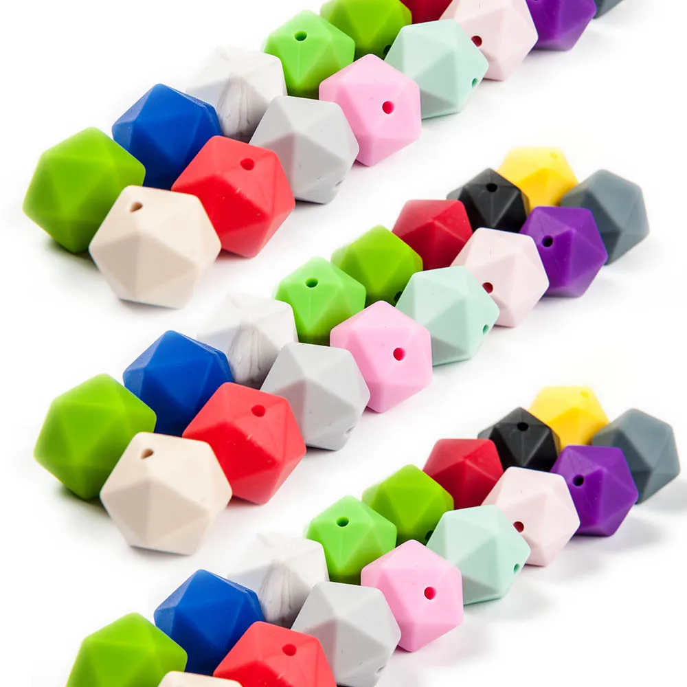 Cute-idea Silicone Beads Polygon 14mm 300pcs sensory Chewable Icosahedr Teether toy BPA Free Baby products  Pacifier Accessories