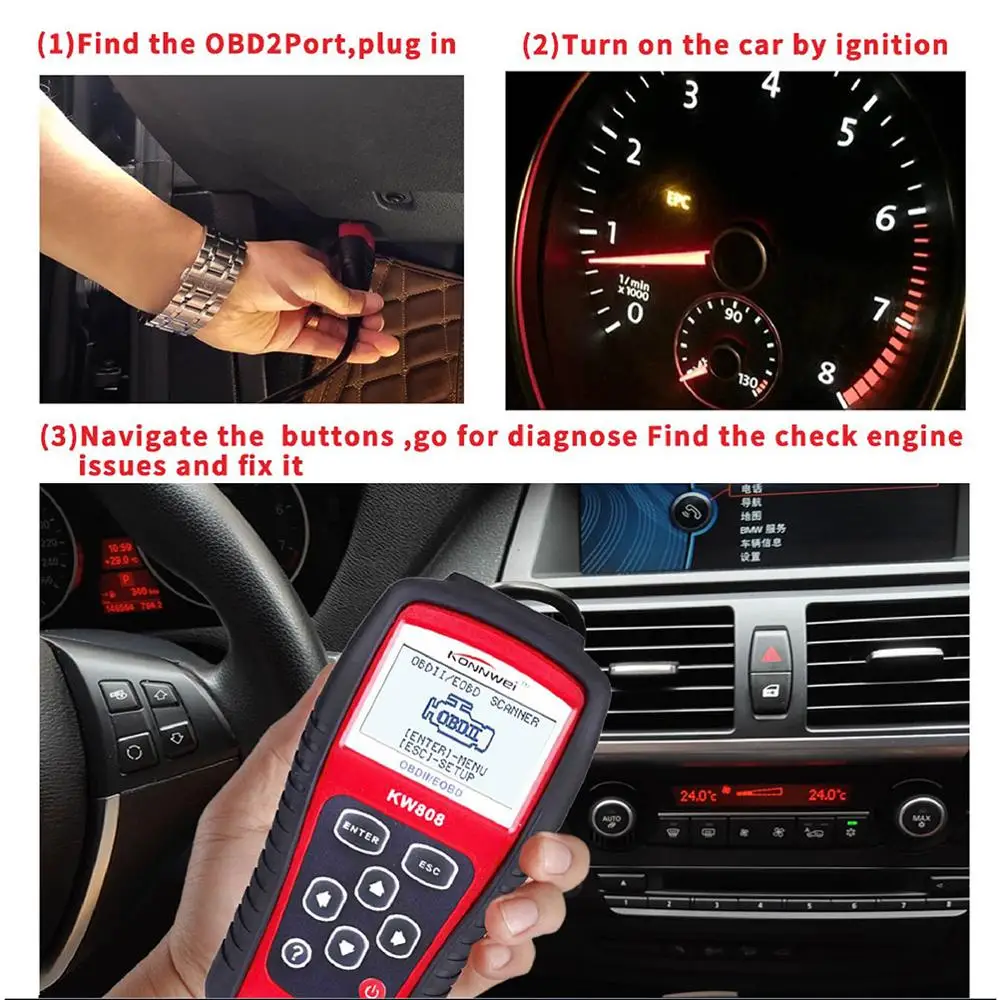Профессиональный автомобильный диагностический сканер OBD2 KW808 OBD Автомобильный