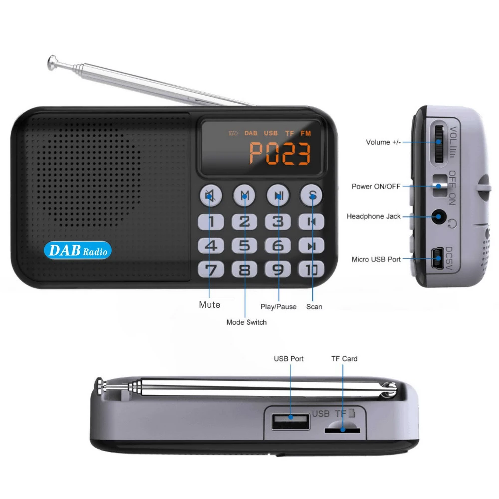 Мини портативный радио DAB цифровой стерео динамик беспроводной BT MP3 плеер FM |