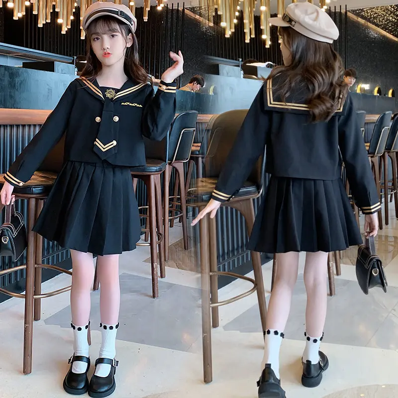 

Teenage Girl Clothes Preppy Style Uniform Suit 2021 New Fashionable Children's Autumn Wear School Perfprmance Two Pieces Costume