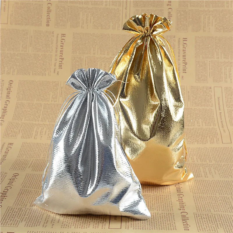 10 stücke Silber/Goldfarben Geschenkt üte verstellbare Schmuck verpackung Kordel zug Samt tasche Hochzeits feier Geschenk Baumwoll taschen Beutel 9 Größe – Detail 2