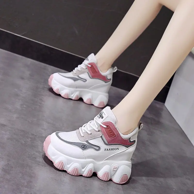 

Женские кроссовки на массивной платформе, повседневные сетчатые кроссовки на толстой вулканизированной подошве, со шнуровкой, осень 2021