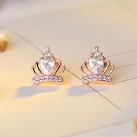 fashion queen princess crown rhinestone ear cz stud earrings silver color crystal earrings for women luxury silver color jewelry
