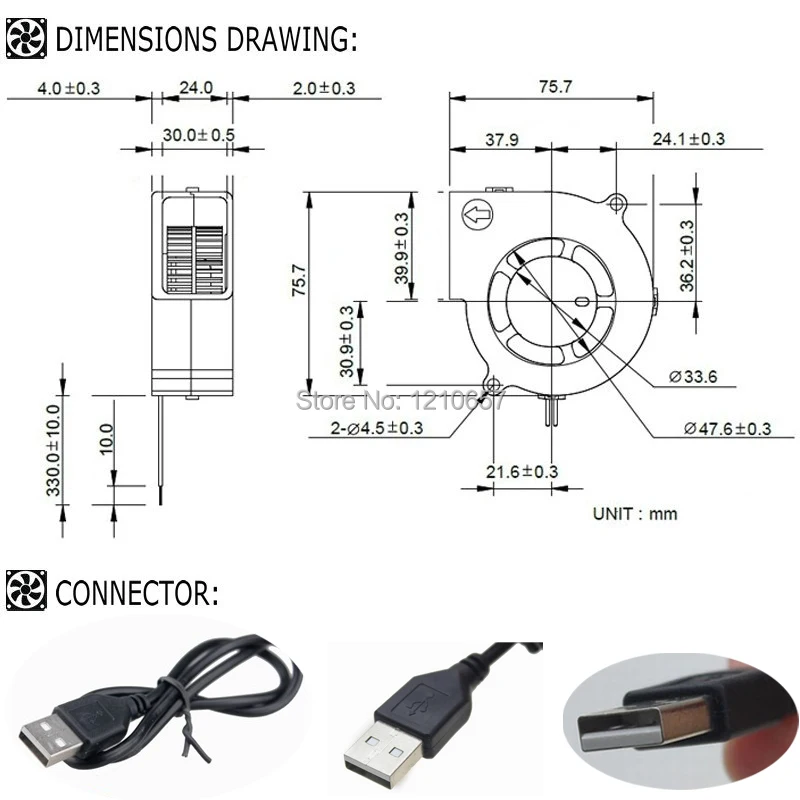 2 шт Лот DC 5 в USB 75 мм 75x30 мм 7530 7 см 70 мм воздушный поток охлаждающий вентилятор