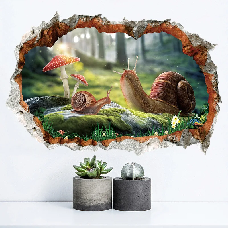 

3D Floor Sticker Green Forest Trees Snails Wall Stickers Home Decor Living Room Bedroom False Window Decoration Sticker Mural