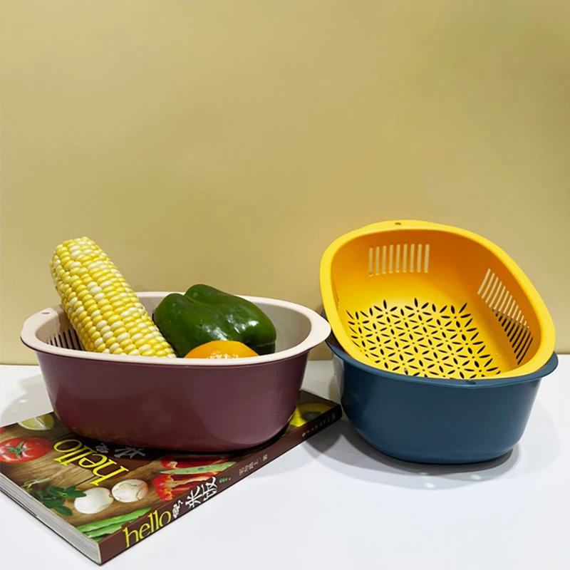 

Double-Layer Drain Basket Separable Wash Fruit Bowls Organizer Plastic Vegetable Storage Drain Baskets Kitchen Accessories