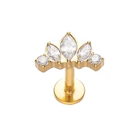 astm f136 titanium 24k gold plated prong setting marquise shaped labret lip stud piercing jewelry