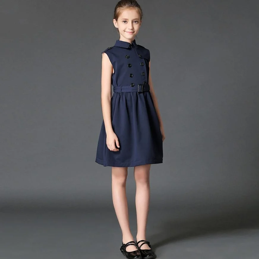 

Высококачественное платье для маленьких девочек, Новинка лета 2019, детское двубортное платье принцессы без рукавов, хлопковое платье в англ...