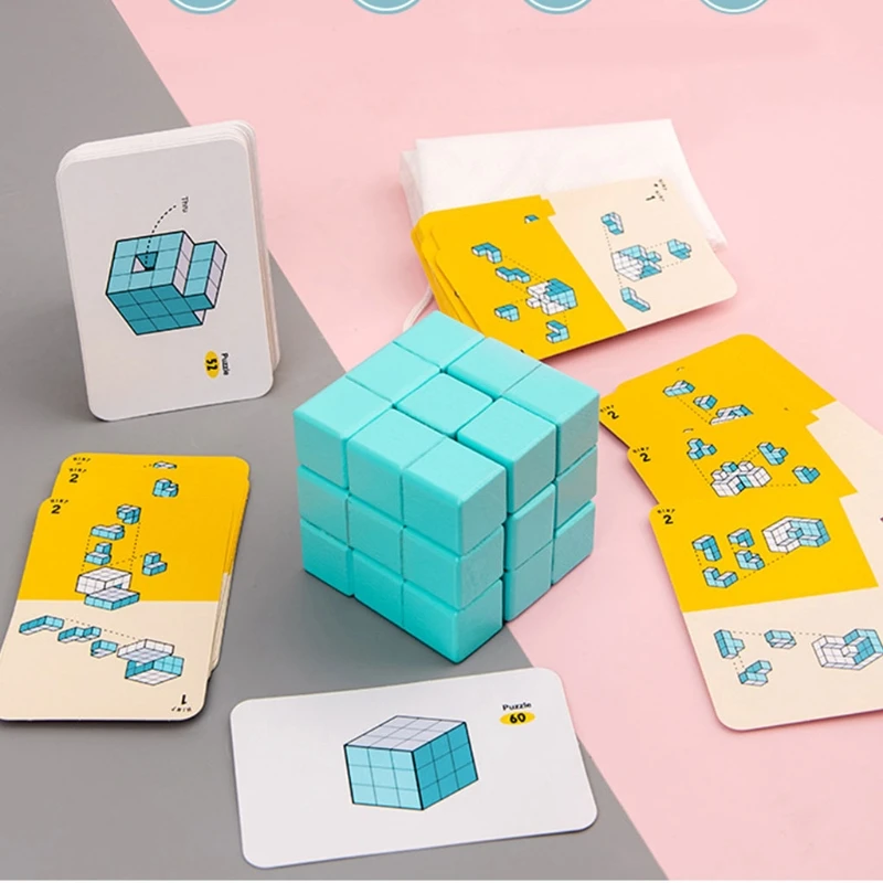 

3D Architectural Model Building Blocks Variety Geometric Wood Natural Square Cube Kids Early Education Board Game Toys