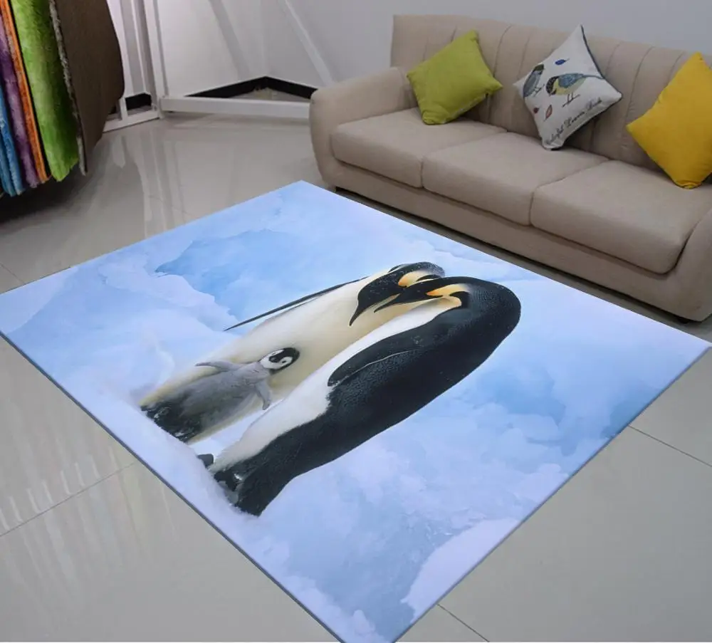 Мягкий большой ковер с 3D принтом пингвина для спальни современный нескользящий