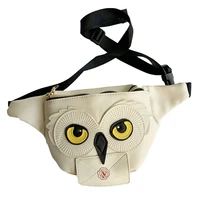 cute owl waist pack pouch beige pu running bike sport purse camping hiking outdoor bag phone pouch belt bag gift
