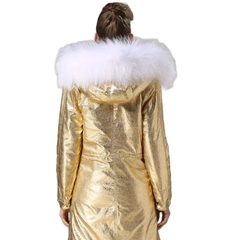 Новинка 2017 Роскошная золотая парка длинная стильная женская зимняя белая