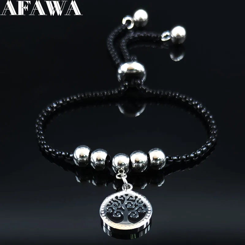 2021 модный браслет цепочка из нержавеющей стали с деревом жизни для женщин черные