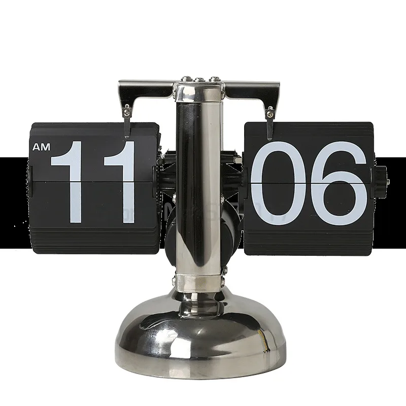 

Light luxury automatic page turning clock Nordic style seat clock silent mechanical clock single side clock metal ornament