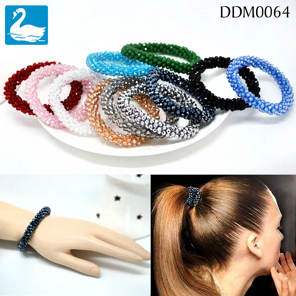 

BL2020 Hair Ties Beads Girls Scrunchies Rubber Bands Ponytail Holders Hair Crystal Bracelet Stretch Beaded Bracelets for Women