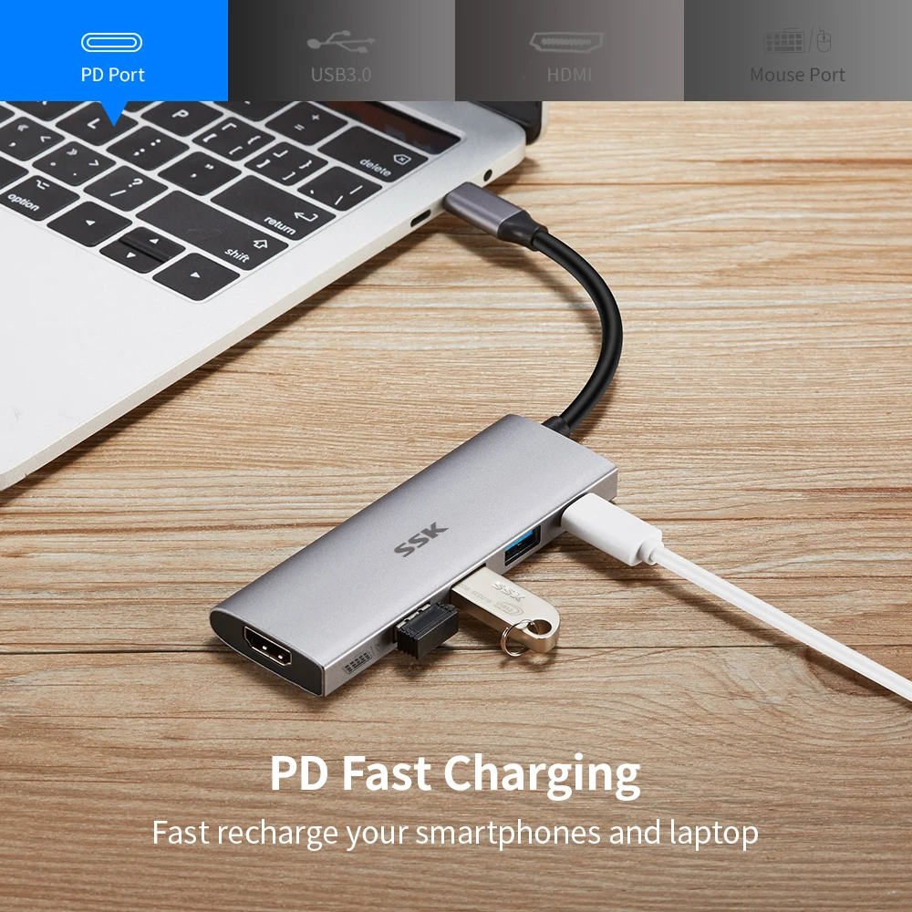 SSK Тип C концентратор usb хаб с разъемами типа и USB 3 0 клавиатура Мышь Интерфейс PD для