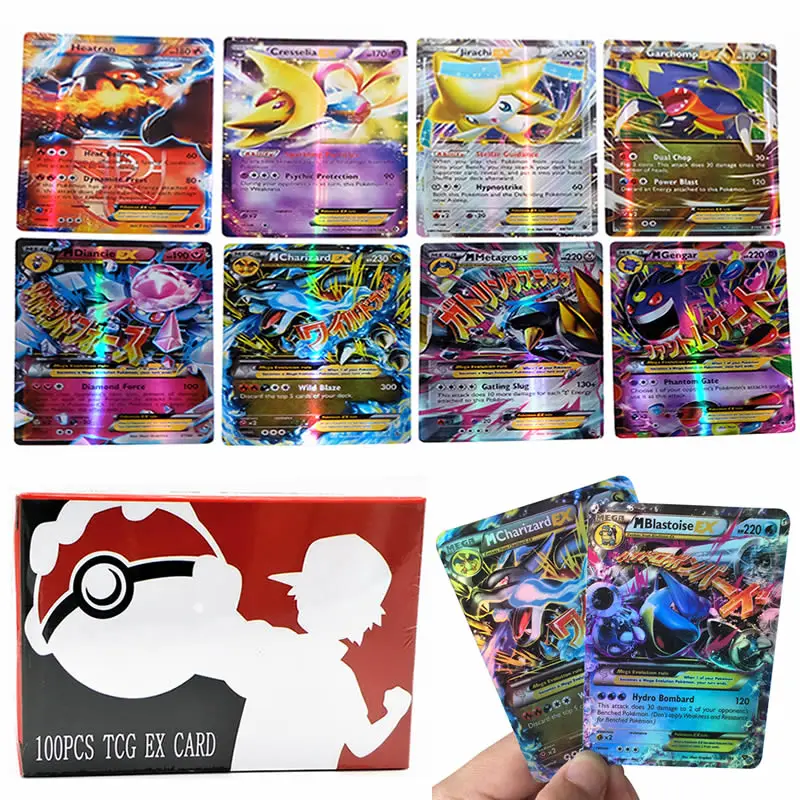 Caja de cartas de Pokemon MEGA EX para ni&ntilde;os, TAKARATOMY, juegos de batalla, comercio, colecciona tarjetas brillantes, juguete de regalo, superventas, 100 Uds.-1