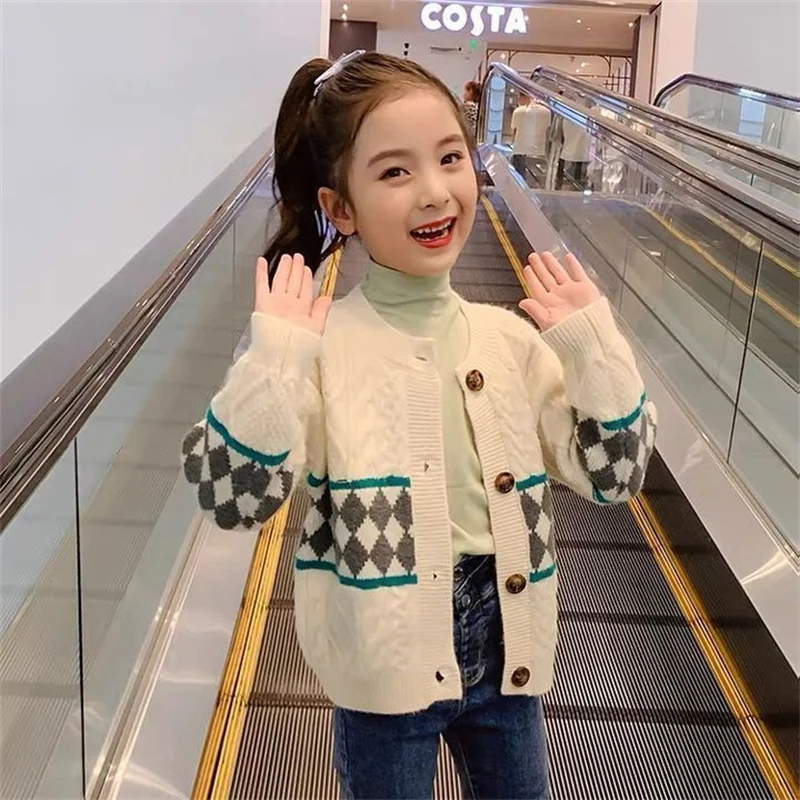 

Kids Sweaters Autumn 2021 Girls Cardigan Knit Wool Children Girls Clothes Tops Cotton Children Girl Warm Winter Sweater 12 Years