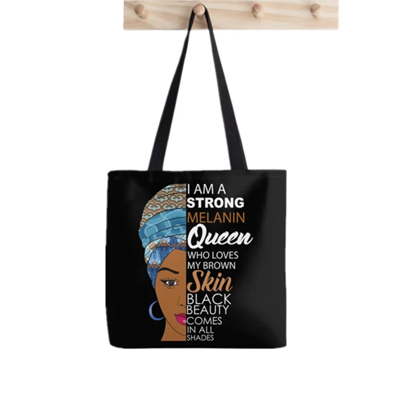 

Shopper Strong Black Melanin Queen printed Tote Bag women Harajuku shopper handbag girl Shoulder shopping bag Lady Canvas Bag