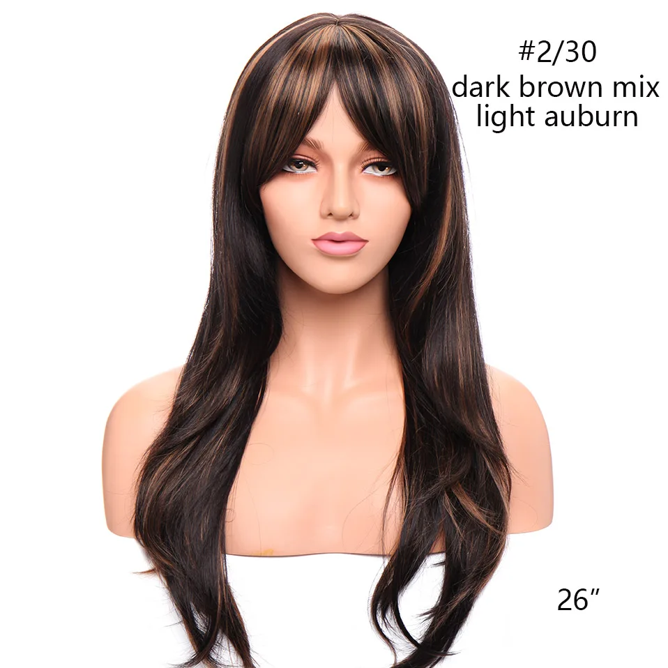 dark brown mix SNOILITE парик с длинными прямыми волосами с челкой синтетический Омбре черный коричневый цвет волосы парики термостойкой, без клея косплей парик для женщин - Цвет: dark brown mix