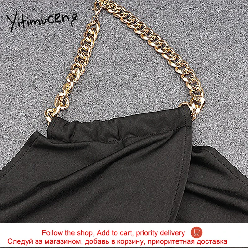 

Yitimuceng Chain Halter Camis Cropped Tops for Women Wrap Chest Spaghetti Strap Black Summer 2021 Backless Sexy Tank Tops New