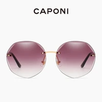 caponi round rimless sun glasses women retro fashion sunglasses diamond cutting lens gradient gilrs eyewear accessory cp2107