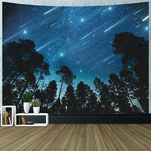 

Forest Starry Tapestry Wall Hanging Campfire Starry Night Sky Galaxy Nature Tree Landscape Tapestry for Dorm Living Room Bedroom