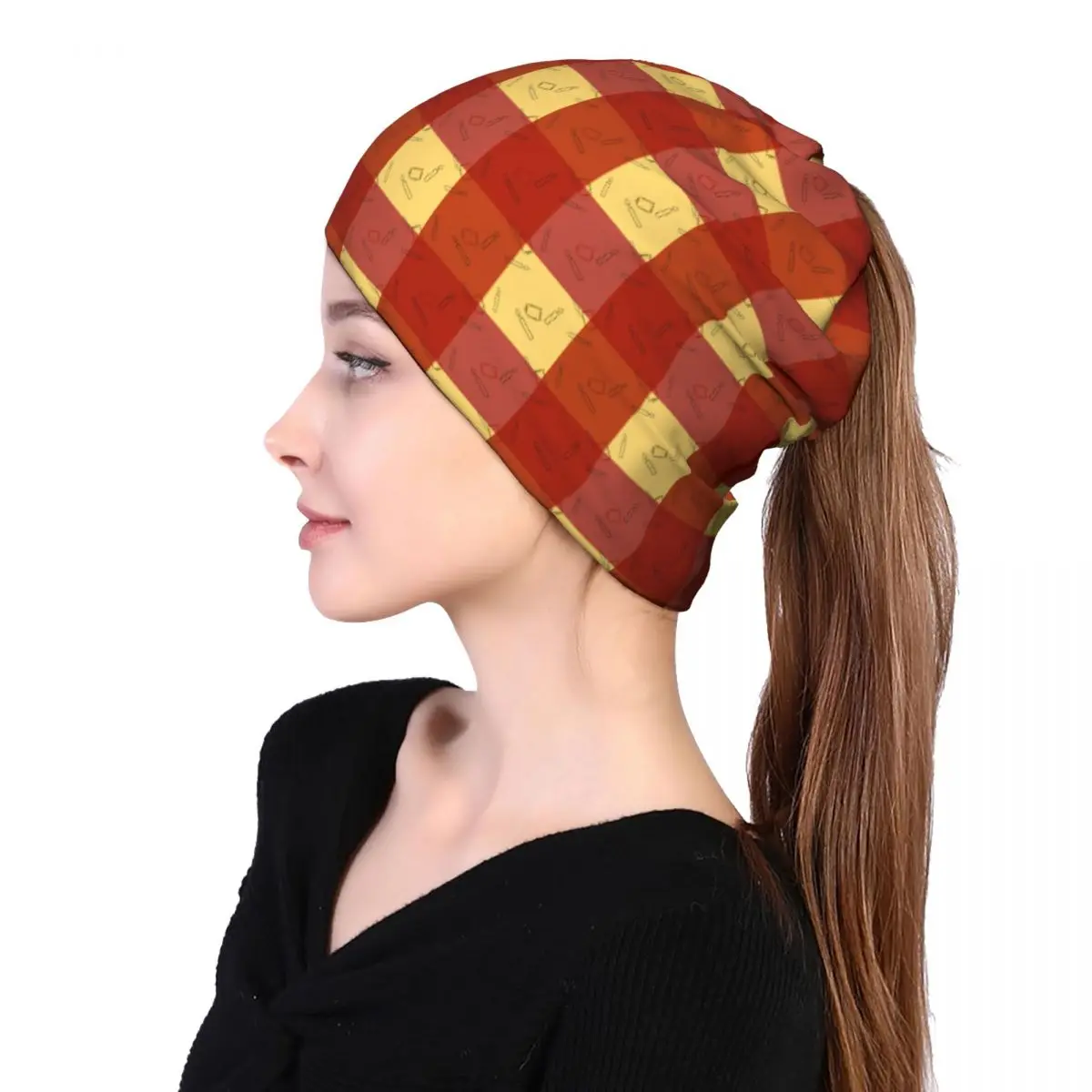

Squares Checkered Candles Fire Flame Pattern Unisex multifunction beanie hat