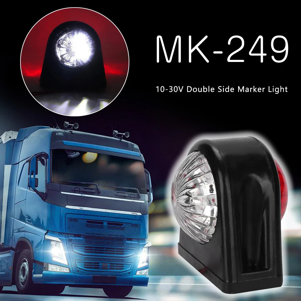 

10-30V 2Pcs Plastic Car Truck LED Side Marker Light Rubber Double Side Indicator Lamps Red White for Trailer Lorry