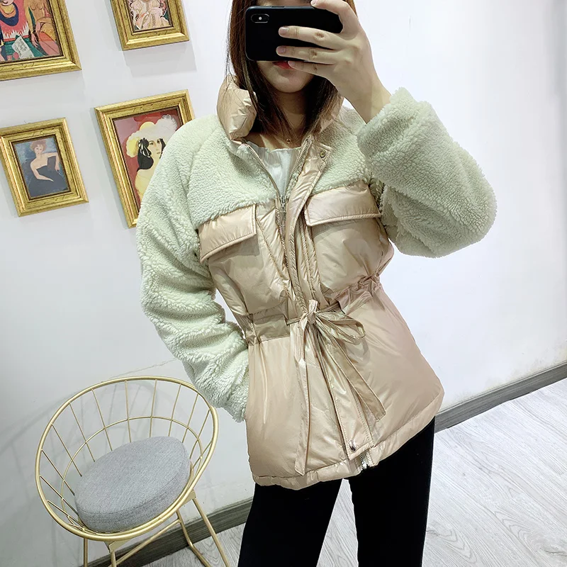 Парка WHITNEY WANG 2019 зимняя модная уличная одежда из овечьей шерсти Лоскутная парка с