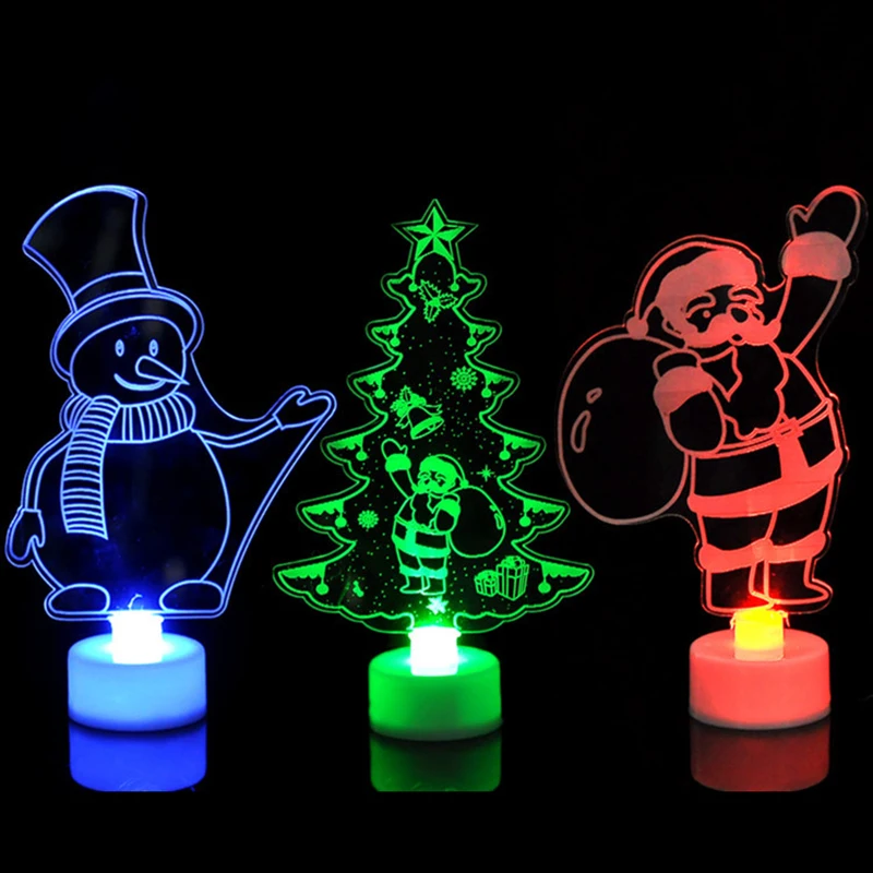 

Mini Christmas Tree/Snowman/Santa Lamp Light Colorful LED Fiber Optic Nightlight Children Xmas Gift Decoration Night LightUp Toy