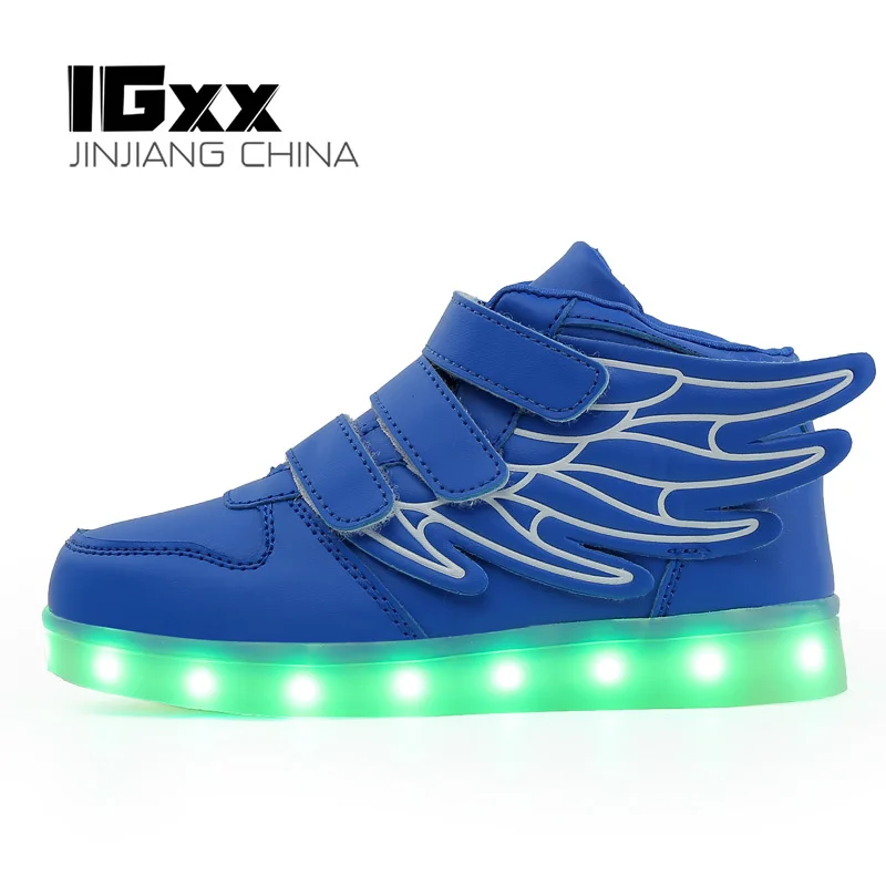 IGxx высокие туфли со светодиодной подсветкой для детей крылья ангела USB зарядка