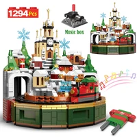city tree house castle architecture building blocks friends with music box santa claus elk bricks christmas toys for kids gifts