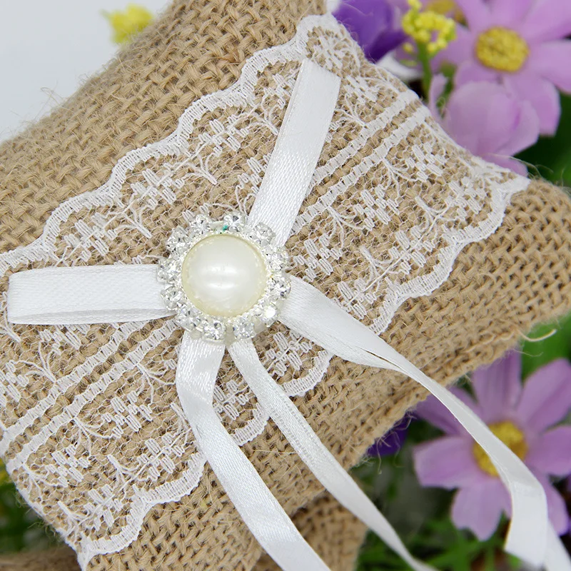XINAHER 10 см * 8 кружевное кольцо с бантом Подушка винтажная джутовая ткань украшение