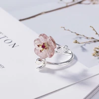 925 sterling silver natural strawberry quartz ring womens creative fresh personality versatile artistic ring ornament