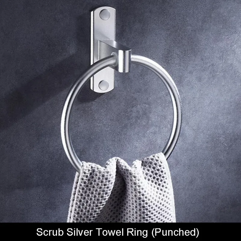 Durable Aluminum Round Wall-Mounted Towel Ring Holder Rack Bathroom Accessories Black White Silvery | Обустройство дома