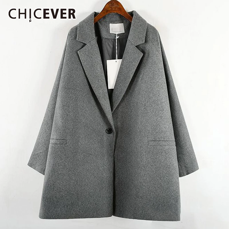 CHICEVER корейское повседневное шерстяное пальто для женщин воротник с лацканами