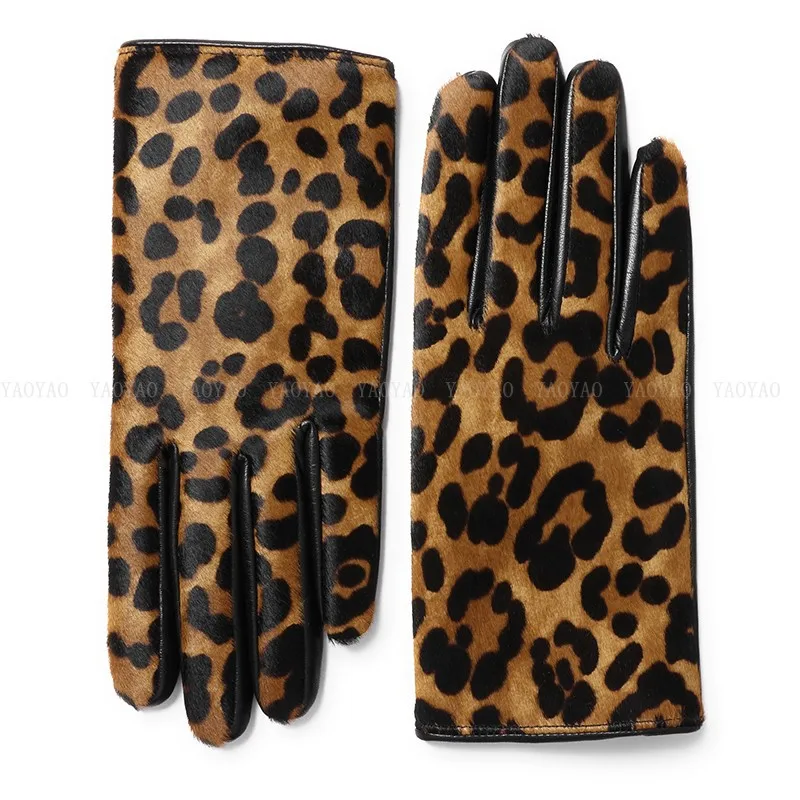 YY5388 Новинка женские перчатки из натуральной кожи с леопардовым принтом женские короткие зимние шерстяные теплые перчатки на подкладке Luvas ... от AliExpress RU&CIS NEW