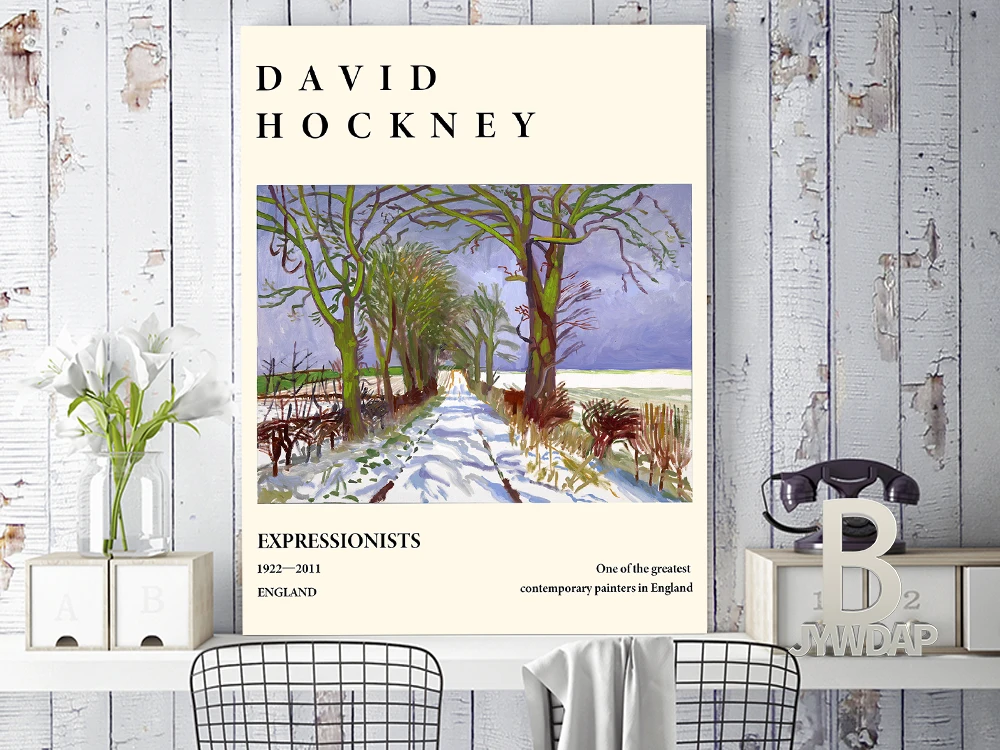 Искусственная выставка David Hockney раскрывающая натюрморт человека Картина на