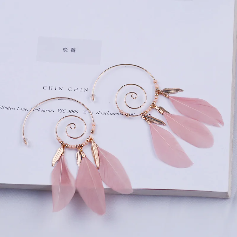 Sansummer новые модные большие круглые листья розовые перья Boho Feautiful массивные элегантные трендовые серьги для женщин ювелирные изделия