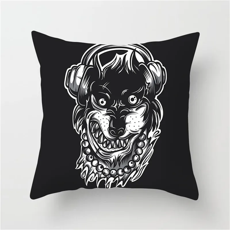 

Fuwatacchi Punk Cushion Cover Wild Skull Lion Wolf Rock Warrior Pillow Cover Decorative Home Sofa Printed Throw Pillowcases