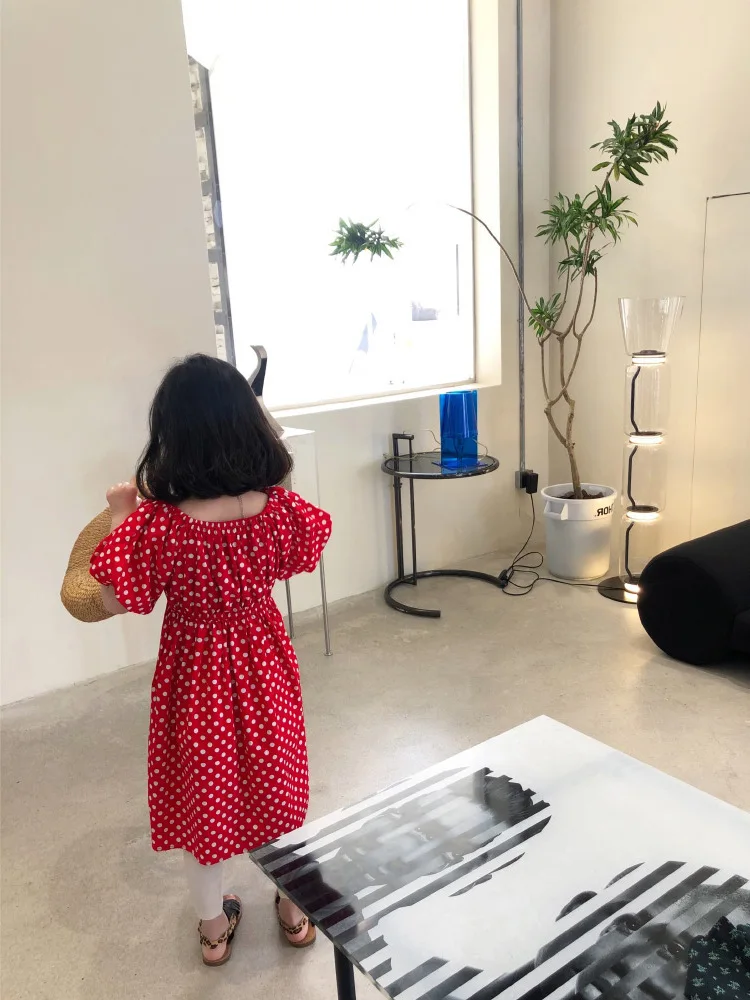

Girls Elegant Red Dress Classic Dot Dress for 2-7years Old Kids Girl Clothes Children Summer Clothing Dress Short Sleeve Outfits