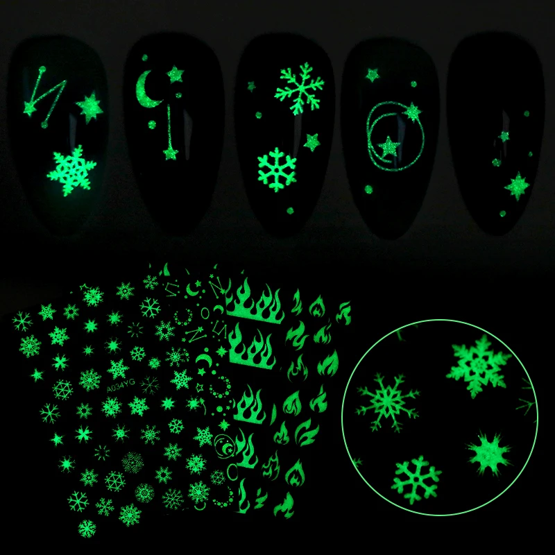 1 лист Хэллоуин светящиеся 3D наклейки для ногтей Тыква призрак Снежинка