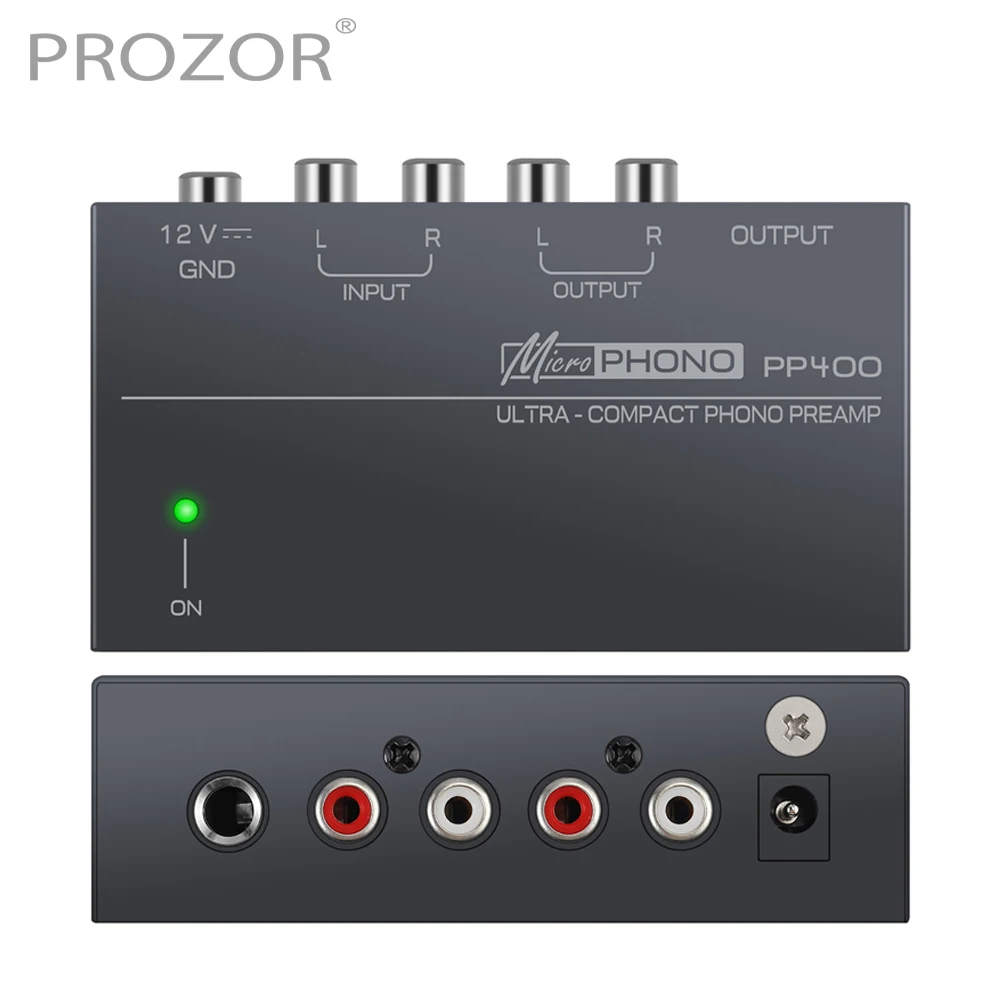 Prozor Phono Preamplifier Audiophile M/M Phono Preamp Preamplifier with 2 RCA Input & Output Ports with Power Adapter for PP400