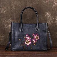 genuine leather women shoulder bag hand painted retro bags for women vintage embossed chinese style handbag for ladies