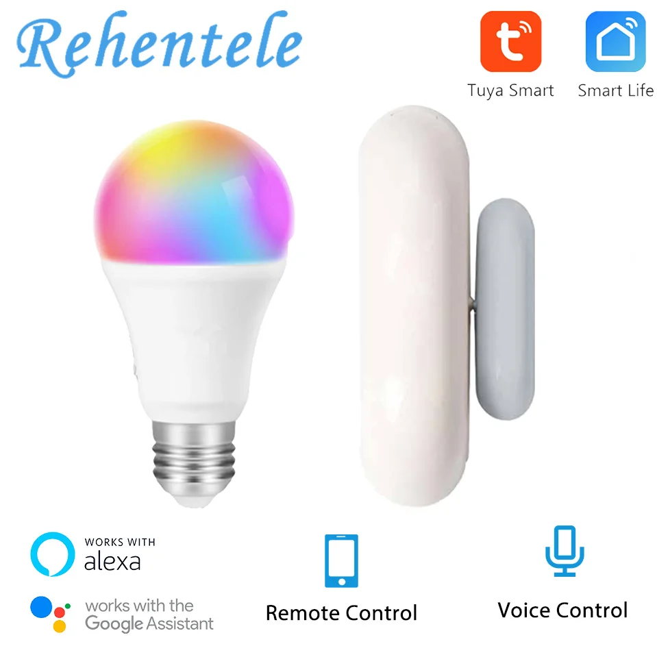 Умная лампа E27 9 Вт RGBCCT Tuya Smart Life с Wi Fi беспроводной датчик окон и дверей Alexa Google Home